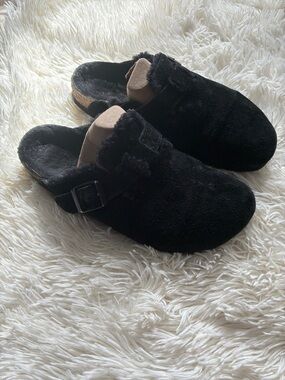 Birkenstock Black Faux-Shearling Slip-On Clogs
